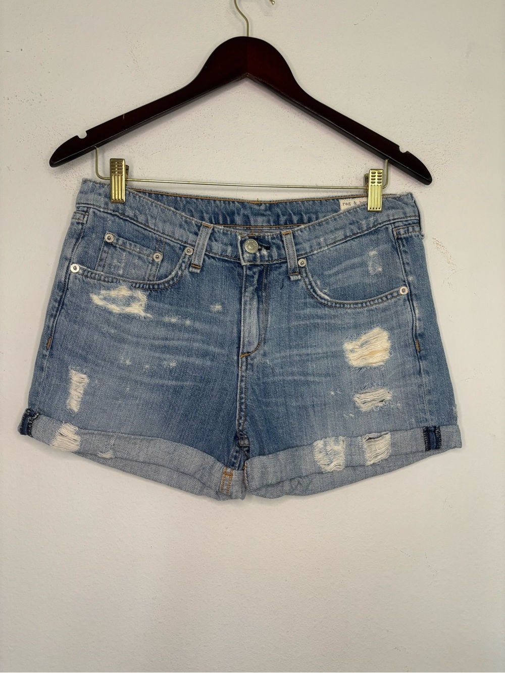 RAG & BONE MEDIUM WASH ROLLED CLASSIC JEAN SHORTS SZ 27